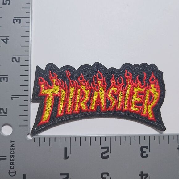 Iron On Patch-Crafts Material DIY Applique-Thrasher on Fire Flame‎ -A29 - Picture 2 of 3